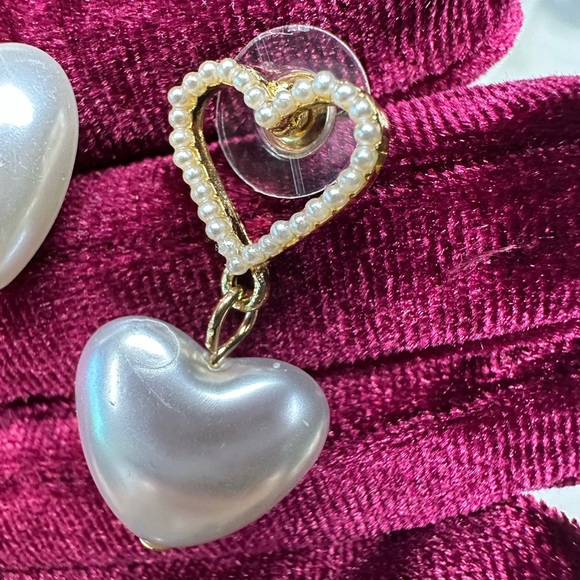 Gold and Silver Heart Drop Earrings - Picture 6 of 7